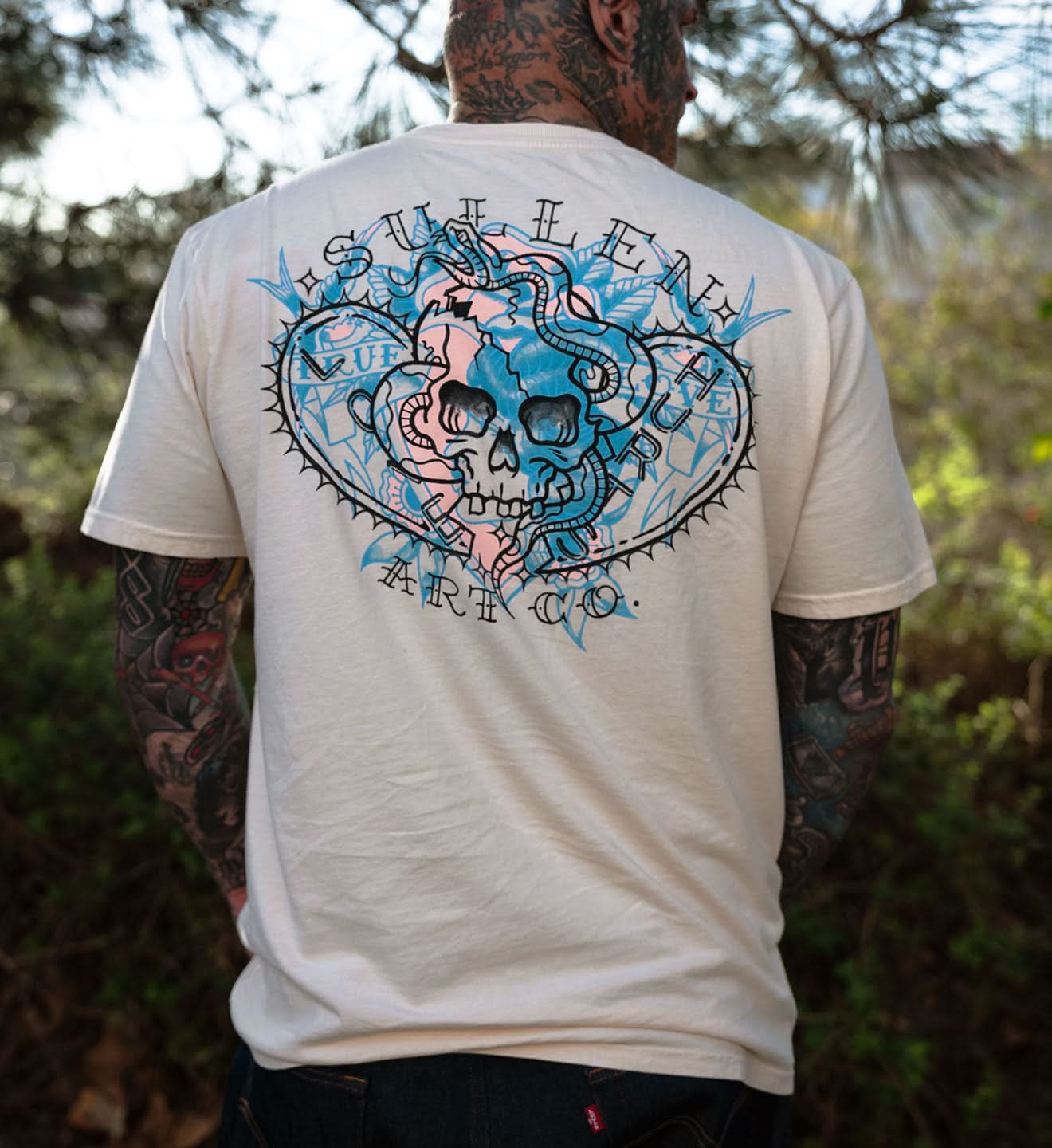 BEIGE SULLEN T SHIRT WITH TATTOO BLAST OVER GRAPHIC