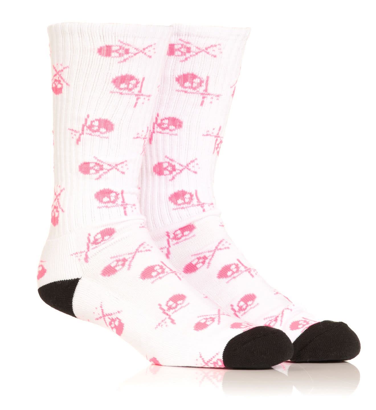 White/Pink Badged Socks 10" -