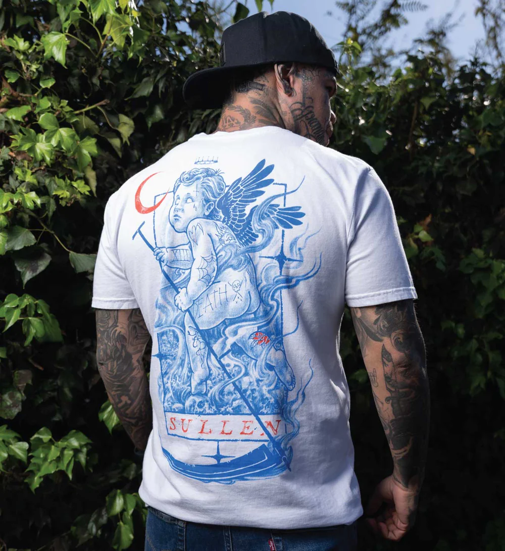 Man wearing Sullen Death Angel Premium Shirt.