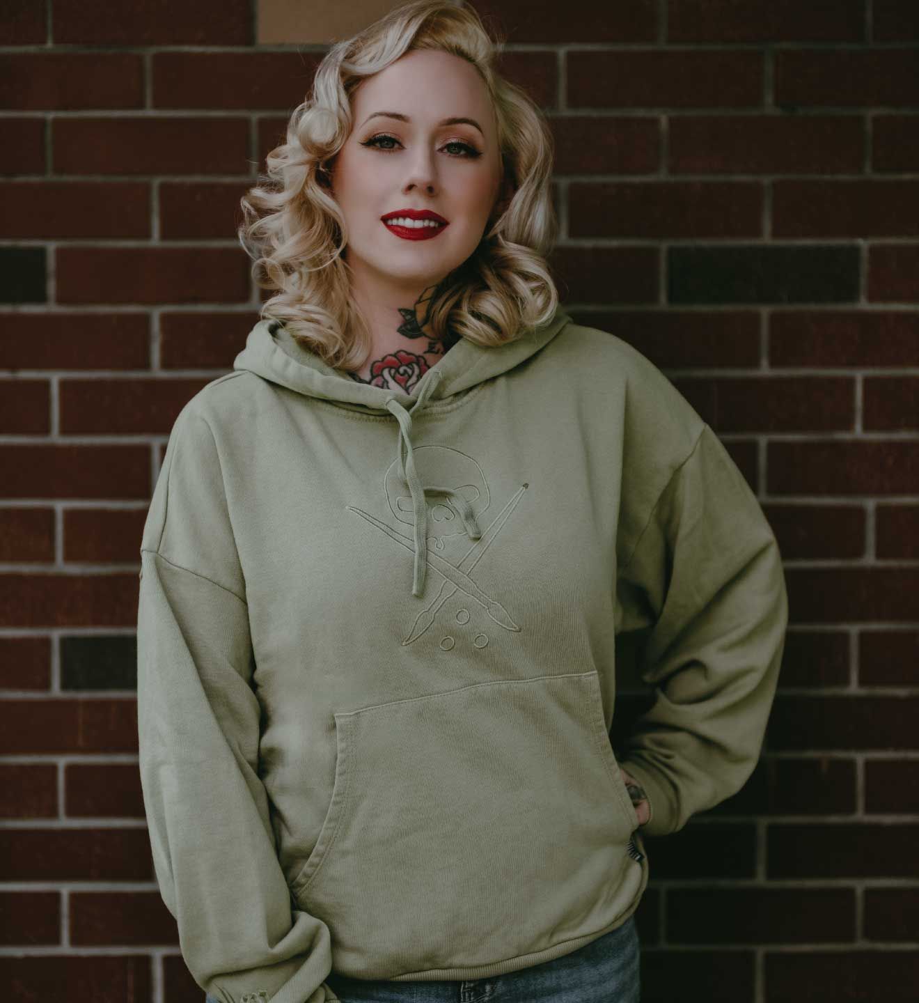 Outline Fleece Hood - Sage - 