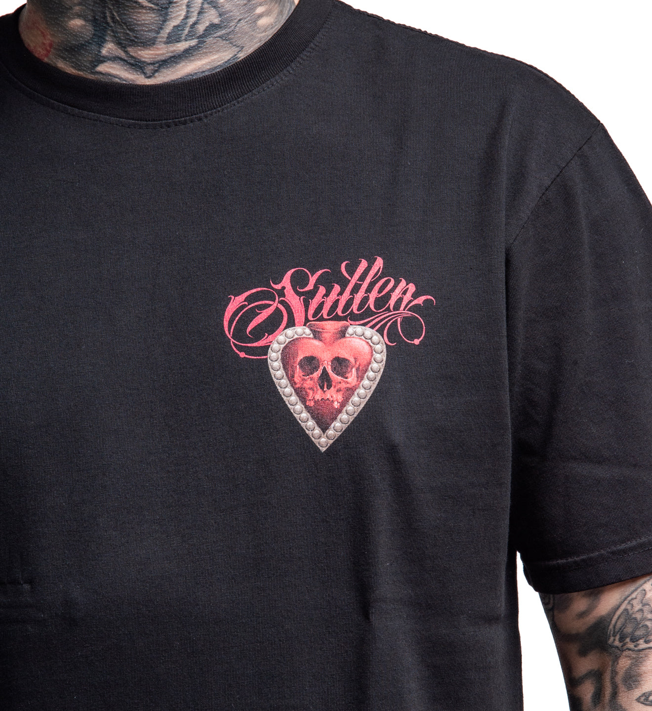 BLACK SULLEN T SHIRT WITH SACRED HEAT ON LEFT CHEST