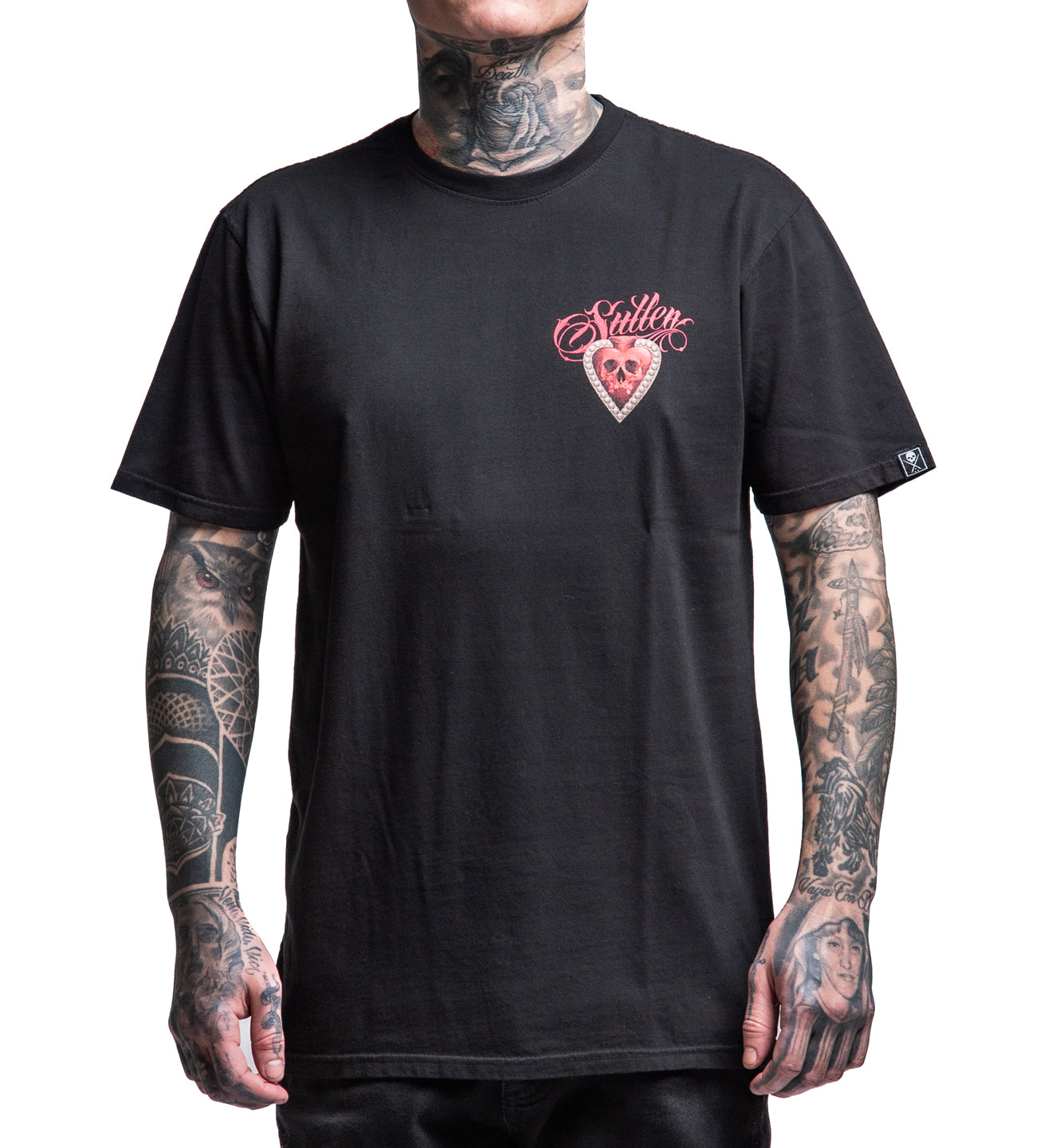 BLACK SULLEN T SHIRT WITH SACRED HEART ON LEFT CHEST