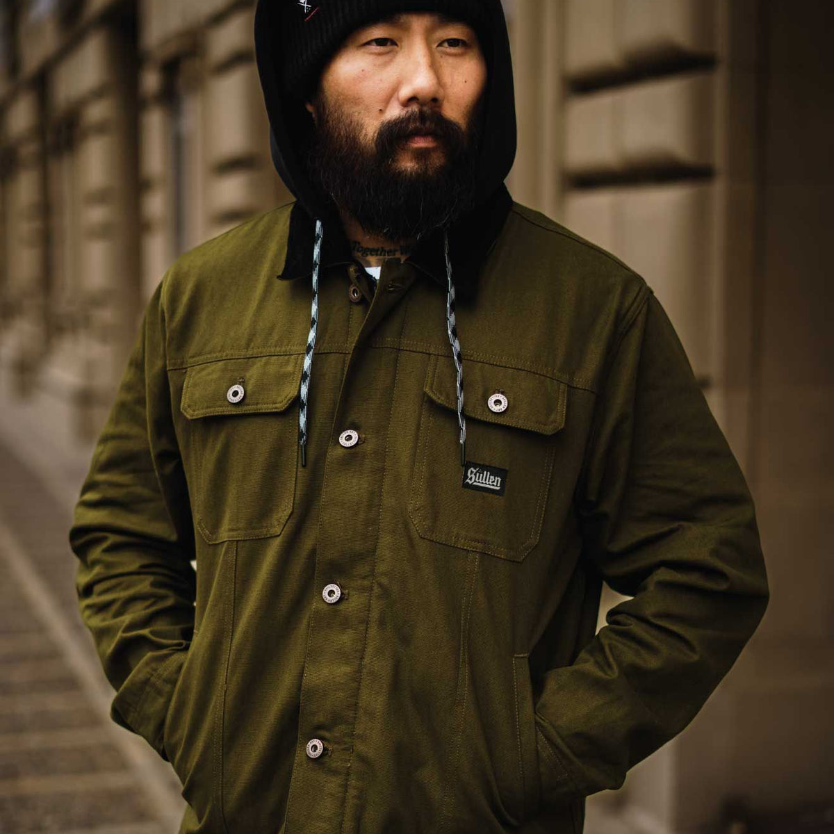 Duck Canvas Survivalist Jacket with Fleece Hood Army Green